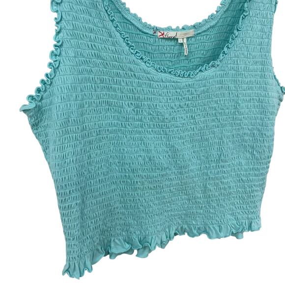 Anthropologie Floreat Smocked Ruffle Cropped Tank Top Light Blue Womens Large - Picture 2 of 5